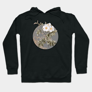 Vintage Blooming White Rosebush Botanical Illustration on Circle Hoodie